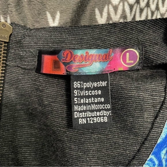 Desigual Printed Vibrant Patchwork Grey Mini Dress Large - Picture 7 of 8